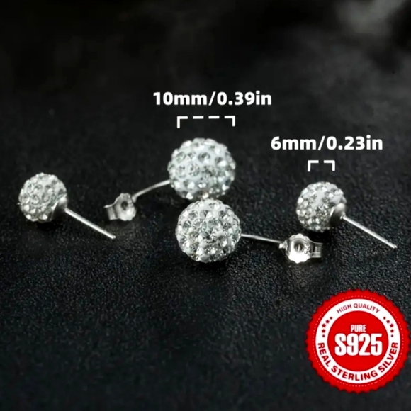 Sterling Silver S925.  Double Rhinestone Ball Ear  Classic Daily Wear Perfect - Picture 7 of 13